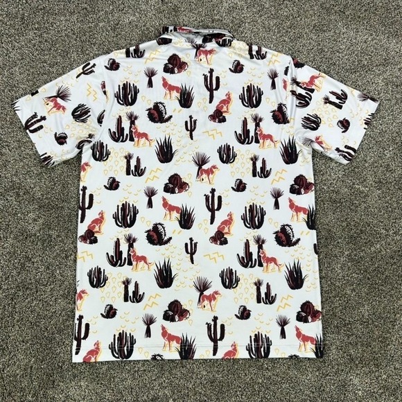 Waggle Desert Cactus Coyote Polo Shirt Mens Medium Gold‎ Canyon Short Sleeve - Picture 2 of 9